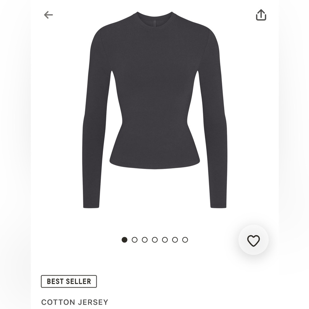 SKIMS cotton jersey long sleeve in onyx size XS